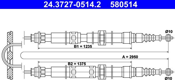 ATE 24.3727-0514.2 - Тросик, cтояночный тормоз autosila-amz.com