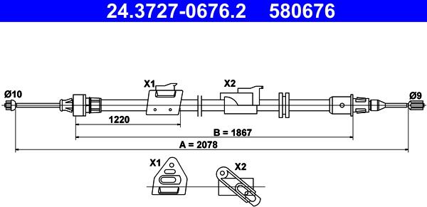 ATE 24.3727-0676.2 - Тросик, cтояночный тормоз autosila-amz.com