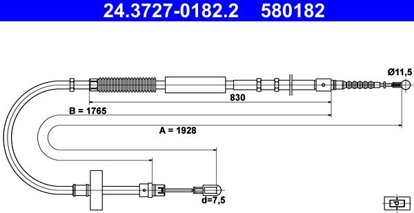 ATE 24.3727-0182.2 - Тросик, cтояночный тормоз autosila-amz.com