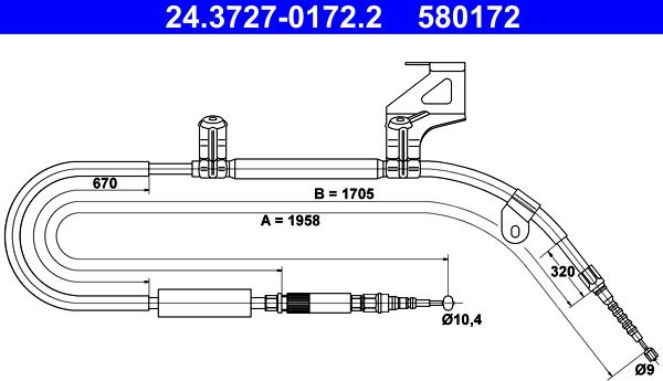 ATE 24.3727-0172.2 - Тросик, cтояночный тормоз autosila-amz.com