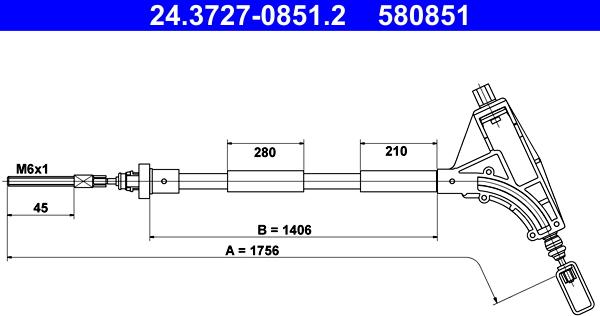 ATE 24.3727-0851.2 - Тросик, cтояночный тормоз autosila-amz.com