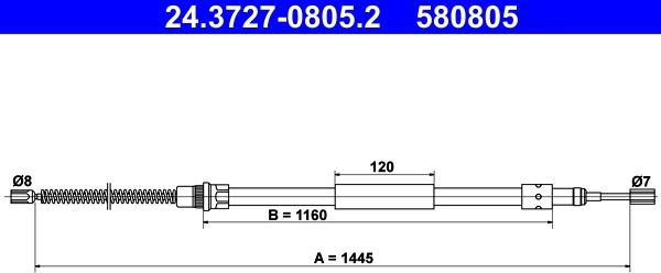 ATE 24.3727-0805.2 - Тросик, cтояночный тормоз autosila-amz.com