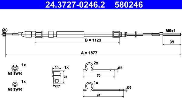 ATE 24.3727-0246.2 - Тросик, cтояночный тормоз autosila-amz.com