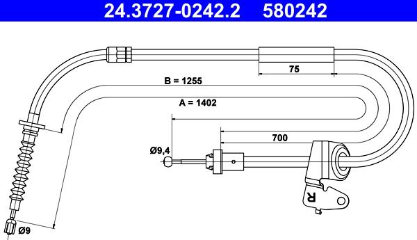 ATE 24.3727-0242.2 - Тросик, cтояночный тормоз autosila-amz.com