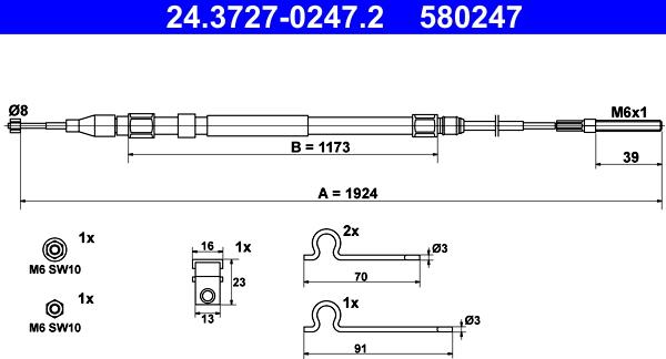 ATE 24.3727-0247.2 - Тросик, cтояночный тормоз autosila-amz.com