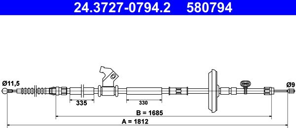 ATE 24.3727-0794.2 - Тросик, cтояночный тормоз autosila-amz.com