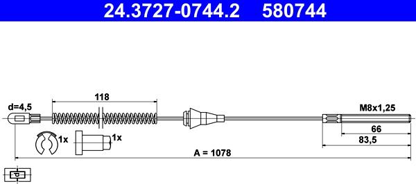 ATE 24.3727-0744.2 - Тросик, cтояночный тормоз autosila-amz.com