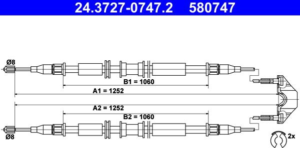 ATE 24.3727-0747.2 - Тросик, cтояночный тормоз autosila-amz.com