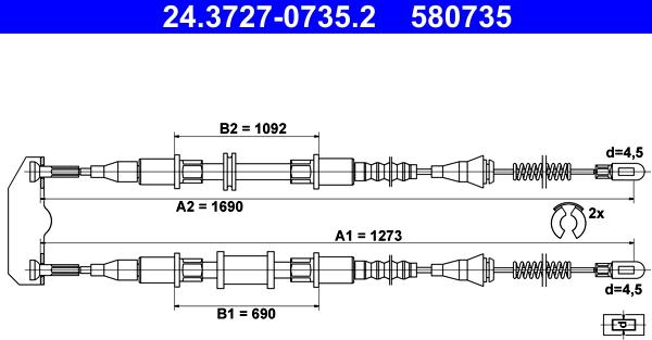 ATE 24.3727-0735.2 - Тросик, cтояночный тормоз autosila-amz.com