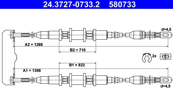 ATE 24.3727-0733.2 - Тросик, cтояночный тормоз autosila-amz.com