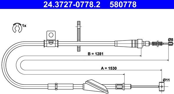 ATE 24.3727-0778.2 - Тросик, cтояночный тормоз autosila-amz.com