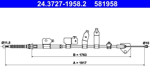 ATE 24.3727-1958.2 - Тросик, cтояночный тормоз autosila-amz.com