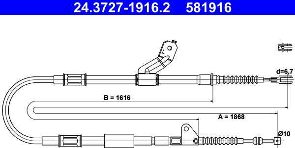 ATE 24.3727-1916.2 - Тросик, cтояночный тормоз autosila-amz.com