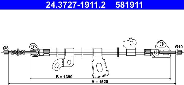 ATE 24.3727-1911.2 - Тросик, cтояночный тормоз autosila-amz.com