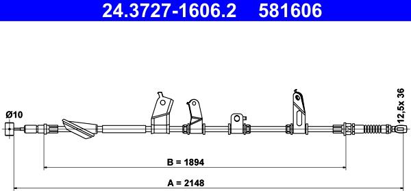 ATE 24.3727-1606.2 - Тросик, cтояночный тормоз autosila-amz.com