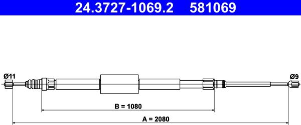 ATE 24.3727-1069.2 - AD41.0253.1 [8200247043] !трос ручника п.+л.\ Renault Megane break 03> autosila-amz.com