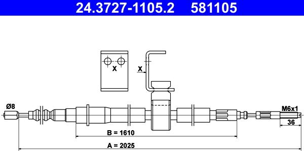 ATE 24.3727-1105.2 - Тросик, cтояночный тормоз autosila-amz.com