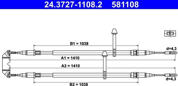 ATE 24.3727-1108.2 - Тросик, cтояночный тормоз autosila-amz.com