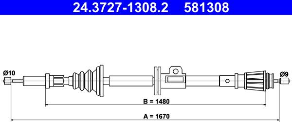 ATE 24.3727-1308.2 - Тросик, cтояночный тормоз autosila-amz.com