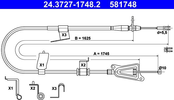 ATE 24.3727-1748.2 - Тросик, cтояночный тормоз autosila-amz.com