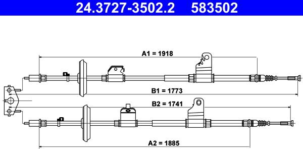 ATE 24.3727-3502.2 - Тросик, cтояночный тормоз autosila-amz.com