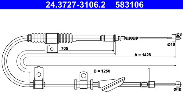 ATE 24.3727-3106.2 - Тросик, cтояночный тормоз autosila-amz.com