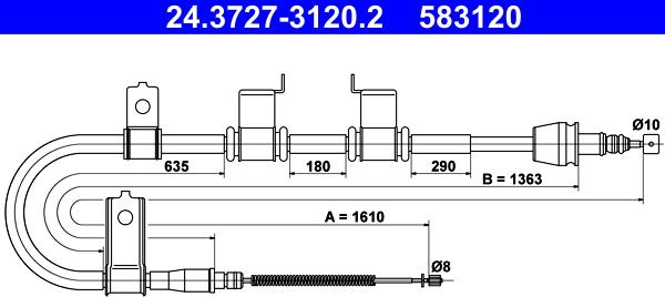 ATE 24.3727-3120.2 - Тросик, cтояночный тормоз autosila-amz.com