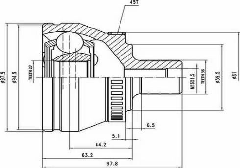 Aywiparts AW1510162A - Шарнирный комплект, ШРУС, приводной вал autosila-amz.com