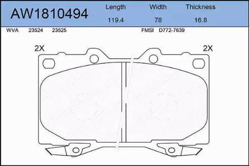 Aywiparts AW1810494 - Тормозные колодки, дисковые, комплект autosila-amz.com