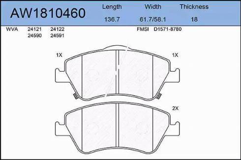 Aywiparts AW1810460 - Тормозные колодки, дисковые, комплект autosila-amz.com