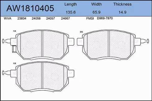 Aywiparts AW1810405 - Тормозные колодки, дисковые, комплект autosila-amz.com