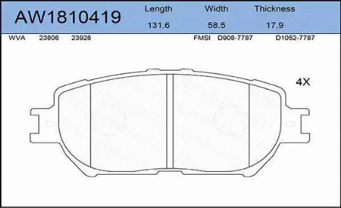 Aywiparts AW1810419 - Тормозные колодки, дисковые, комплект autosila-amz.com