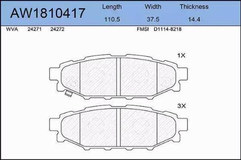 Aywiparts AW1810417 - Тормозные колодки, дисковые, комплект autosila-amz.com