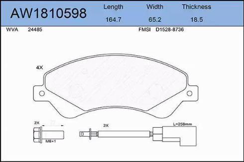 Aywiparts AW1810598 - Тормозные колодки, дисковые, комплект autosila-amz.com