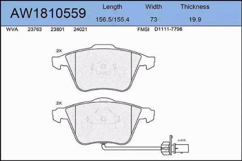 Aywiparts AW1810559 - Тормозные колодки, дисковые, комплект autosila-amz.com