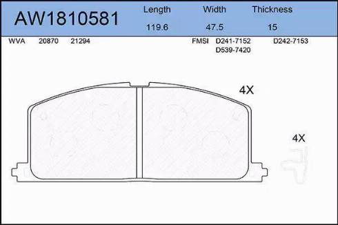 Aywiparts AW1810581 - Тормозные колодки, дисковые, комплект autosila-amz.com