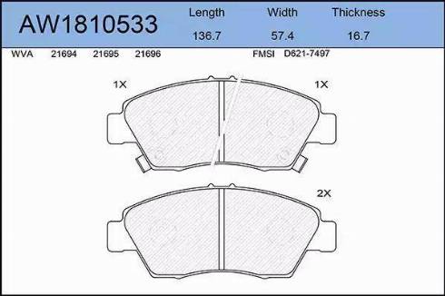 Aywiparts AW1810533 - Тормозные колодки, дисковые, комплект autosila-amz.com