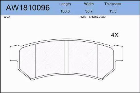 Aywiparts AW1810096 - Тормозные колодки, дисковые, комплект autosila-amz.com