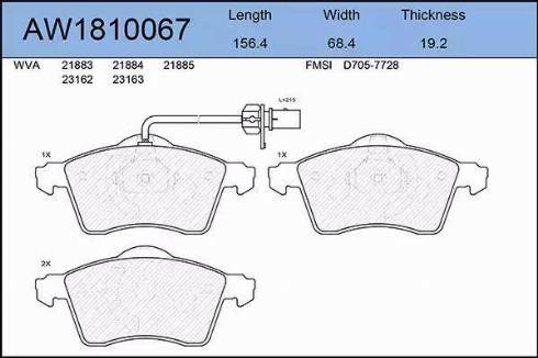 Aywiparts AW1810067 - Тормозные колодки, дисковые, комплект autosila-amz.com