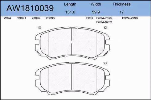 Aywiparts AW1810039 - Тормозные колодки, дисковые, комплект autosila-amz.com