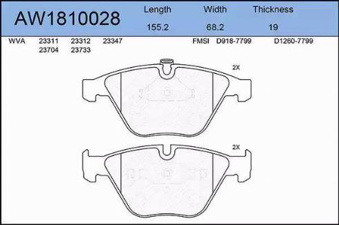 Aywiparts AW1810028 - Тормозные колодки, дисковые, комплект autosila-amz.com