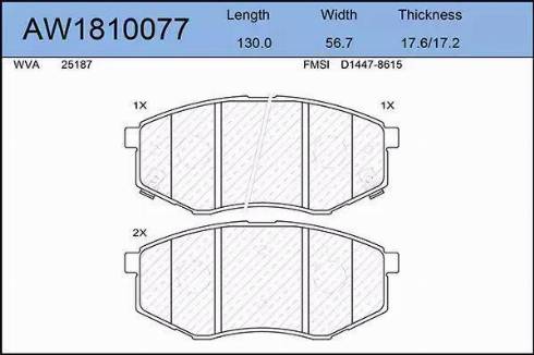 Aywiparts AW1810077 - Тормозные колодки, дисковые, комплект autosila-amz.com