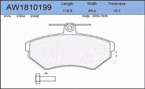 Aywiparts AW1810199 - Тормозные колодки, дисковые, комплект autosila-amz.com