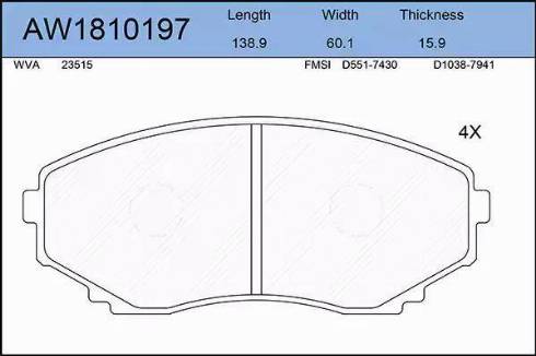 Aywiparts AW1810197 - Тормозные колодки, дисковые, комплект autosila-amz.com