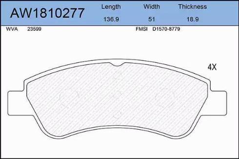 Aywiparts AW1810277 - Тормозные колодки, дисковые, комплект autosila-amz.com