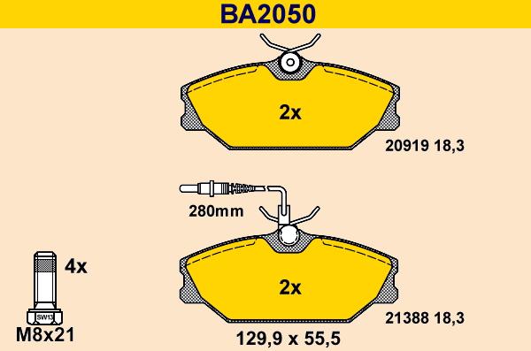 Barum BA2050 - Тормозные колодки, дисковые, комплект autosila-amz.com
