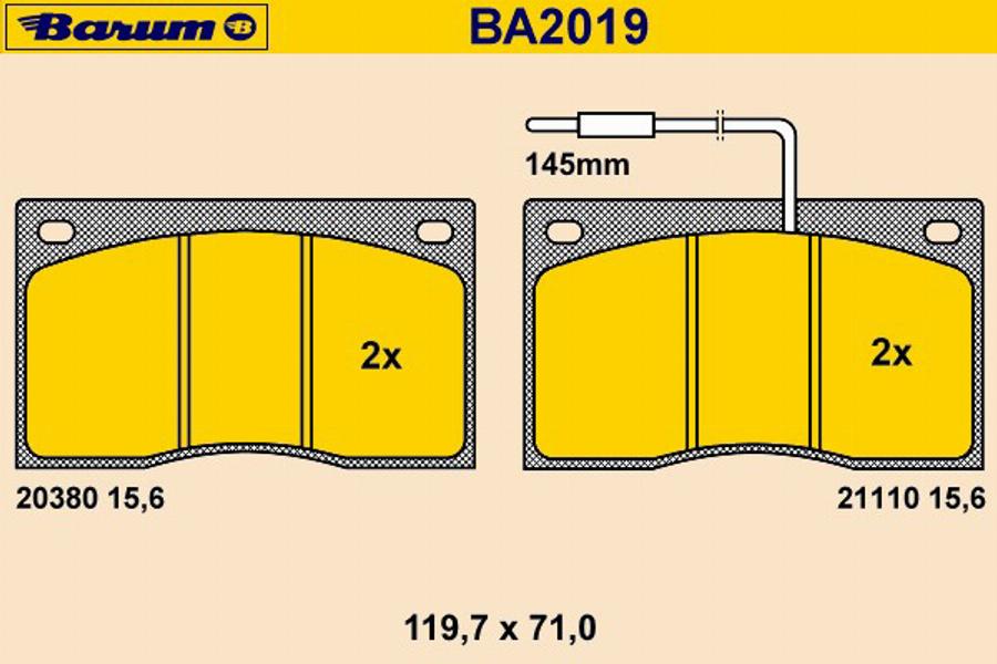 Barum BA2019 - Тормозные колодки, дисковые, комплект autosila-amz.com