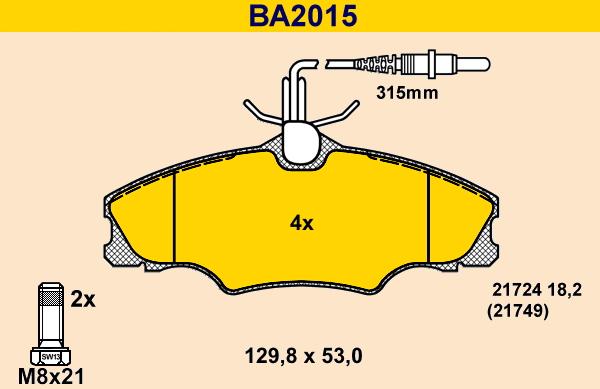 Barum BA2015 - Тормозные колодки, дисковые, комплект autosila-amz.com