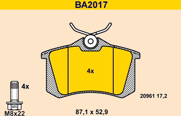 Barum BA2017 - Тормозные колодки, дисковые, комплект autosila-amz.com