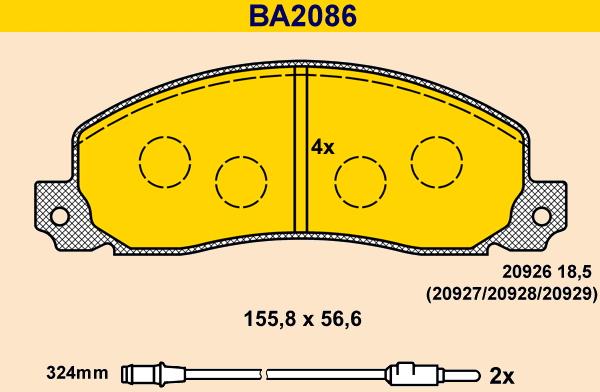 Barum BA2086 - Тормозные колодки, дисковые, комплект autosila-amz.com